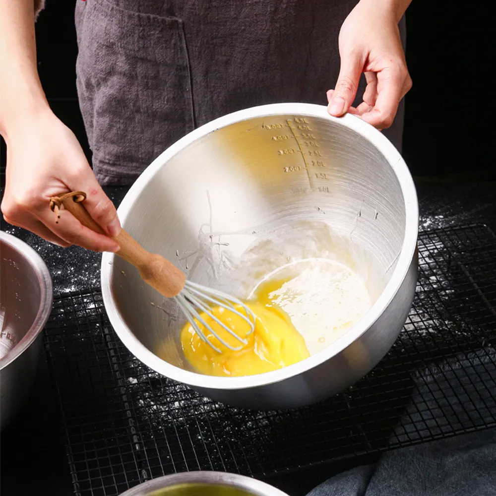Tazón para mezclar de acero inoxidable con escala 4.5 cuartos de galón Tazones para mezclar huevos Tazón de cocina para hornear Cocinar frutas Accesorios de cocina 201214