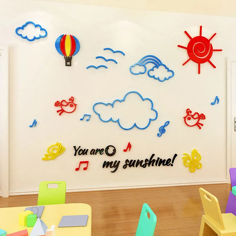 Himmel Wolken 3D Stereo Wandaufkleber Grundschule Nachhilfe Klasse Klassenzimmer Hintergrund Wand Korridor Aufkleber Kinderzimmer T200421