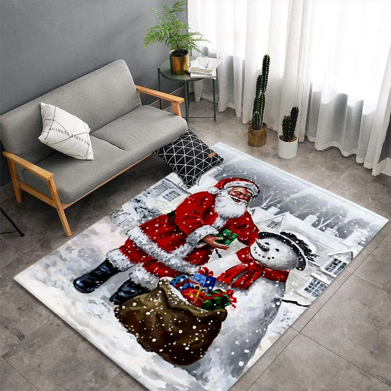 Merry Christmas Carpet For Living Room Bedroom Kids Large Size Floor Rug Home Hallway Tatami Children's Decoration Sofa Bath Mat 220301