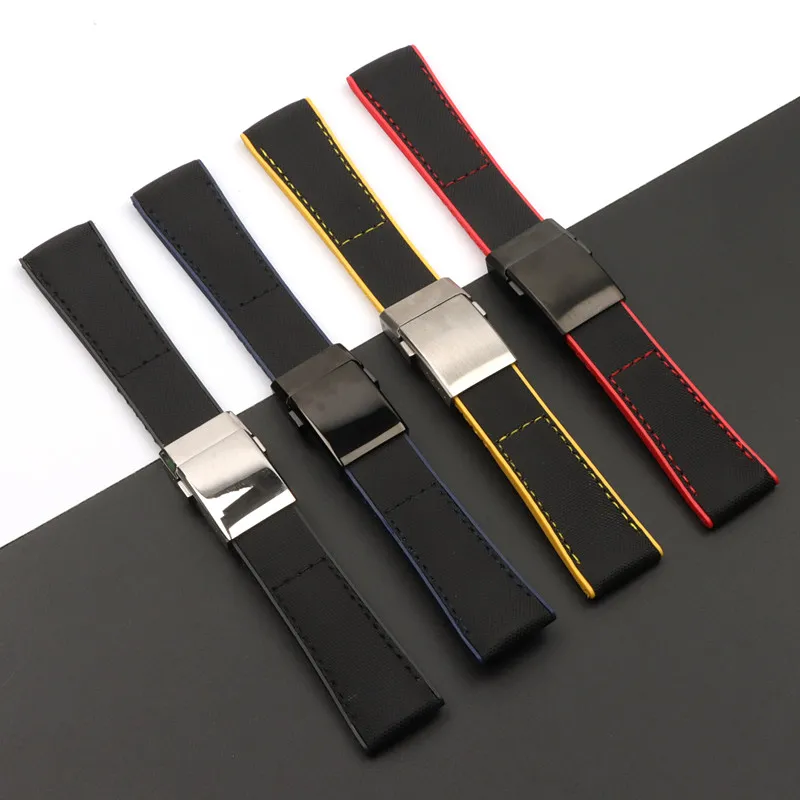 22mm 24mm Black Bracelet Nylon Silicone Rubber Watch Band Stainless Buckle For Fit Brei-tling Watch Strap Tools312v