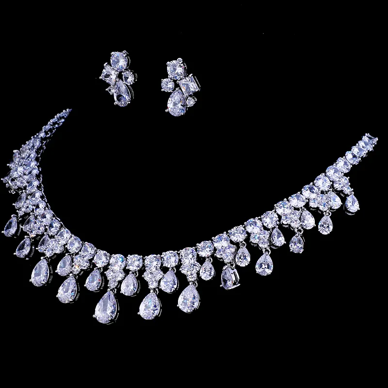 Emmaya-Conjunto de collar y pendientes para boda, Circonia cúbica de Color oro blanco de alta calidad, regalo de fiesta 220224177v