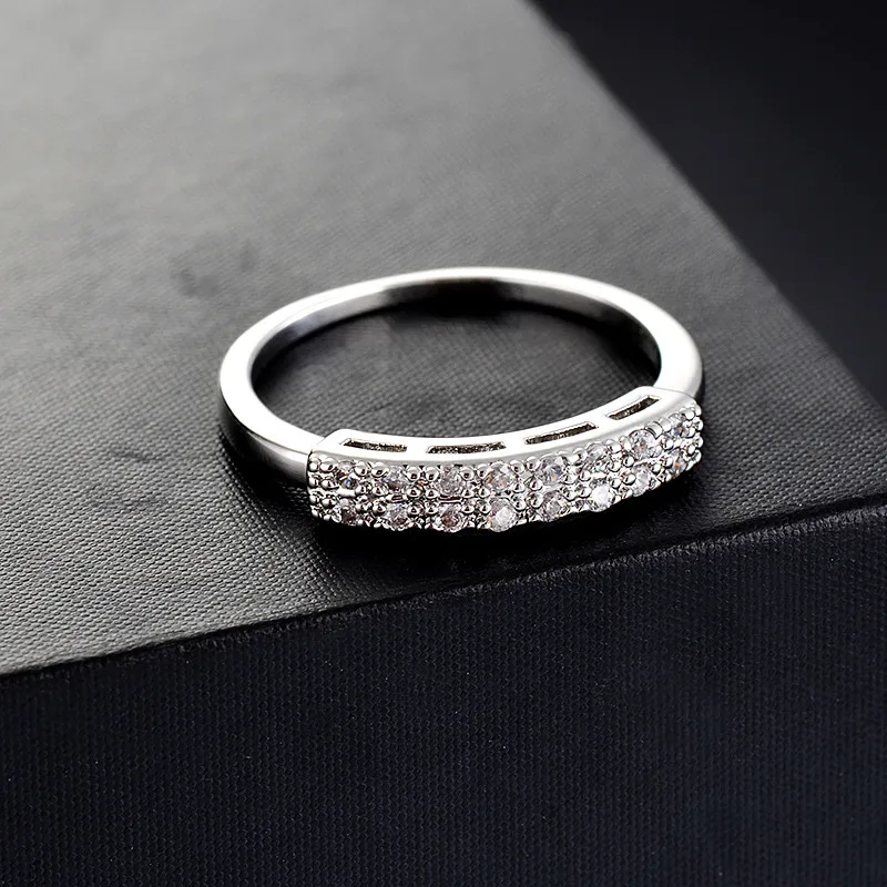 Simples casal anel micro embutidos 2 filas zircon anel anel de casamento bandas de eternidade para mulheres tamanho 6-9