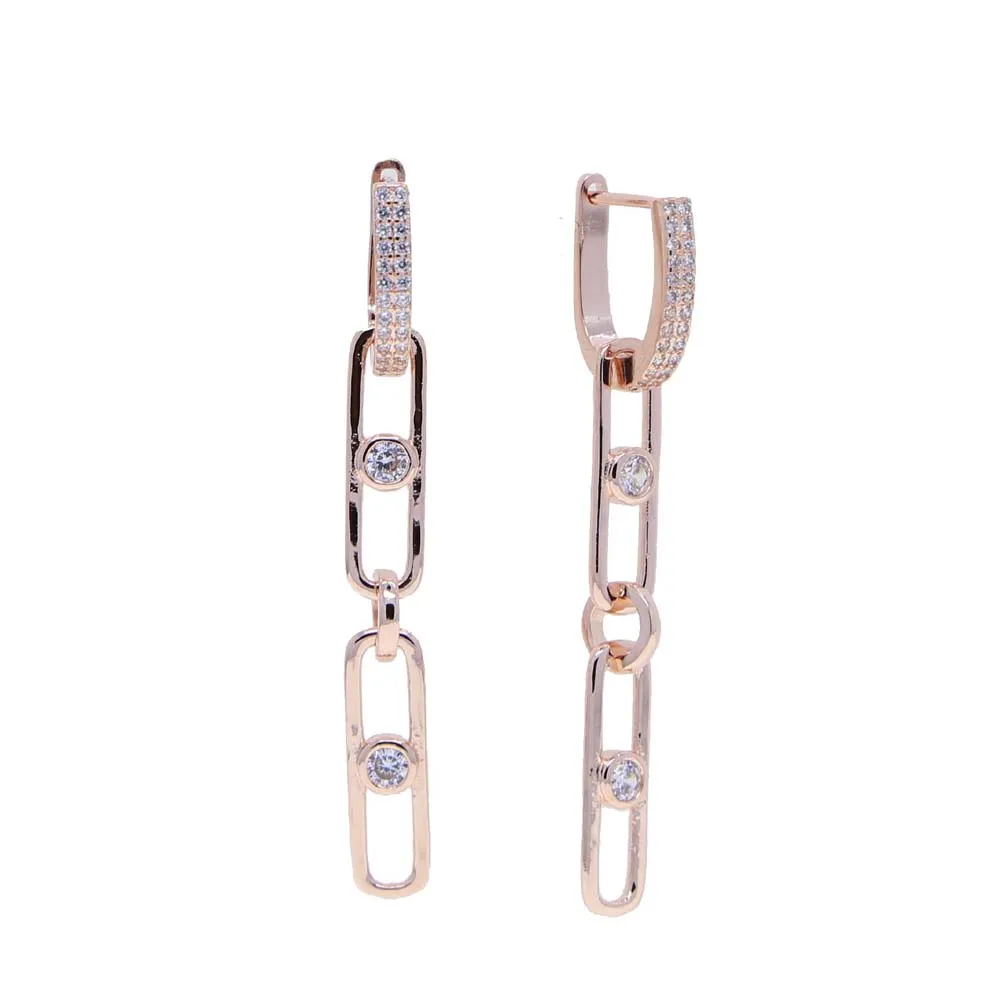 Cały kolor różanego złota punkowy kryształ Crystal Cubic Zirkonia Przebled Najnowszy projekt moda długa Łańcuch Link Hoop Farring For Women278H