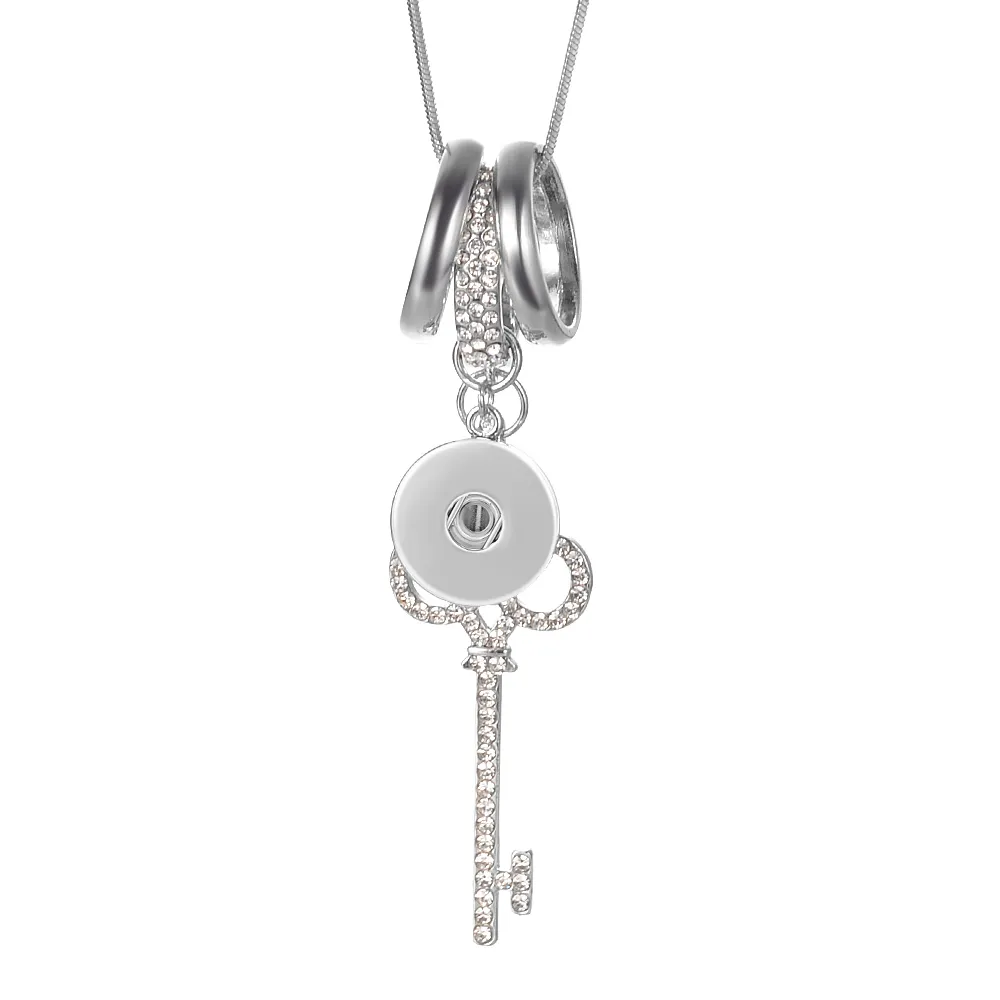 Whole Key Charms Snap Jewelry Necklace With 80CM Stainless steel Chain fits 18mm GingerSnaps Y1130332Y