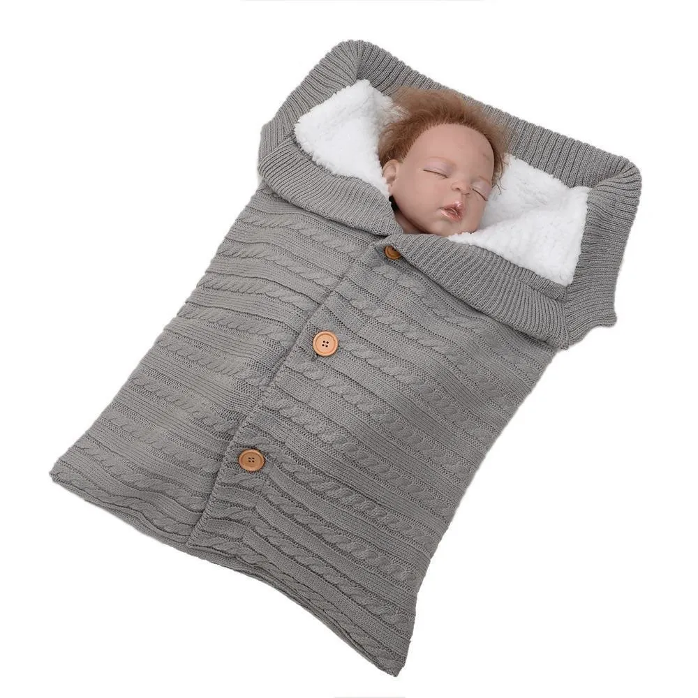 Newborn Baby Swaddling Stroller Wrap Winter Warm Sleeping Bags Infant Button Knit Swaddle Wrap Toddler Blanket Sleeping Bags LJ2017435061