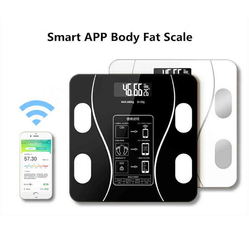 Bluetooth Körperfett Smart Wireless Digitale Badezimmerwaage LED Zusammensetzungsanalysator Smartphone App Wasser Muskelmasse BMI H1229