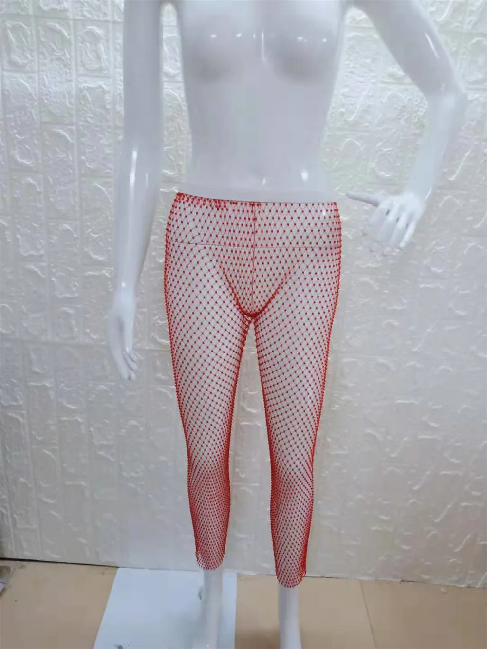 Sexy Hollow Out Diamond Pants Glitter Crystal Transparent Loose Fishnet Pants Elastic Shiny Mesh Pants BeachWear Women Trousers T200606