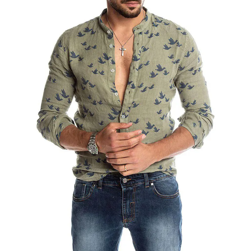 Mode Hommes Casual Imprimé Chemises Social Été Hawaïen Slim Fit Boutonné Coréen Coupe Col À Manches Longues Homme D'affaires Plage LJ200925