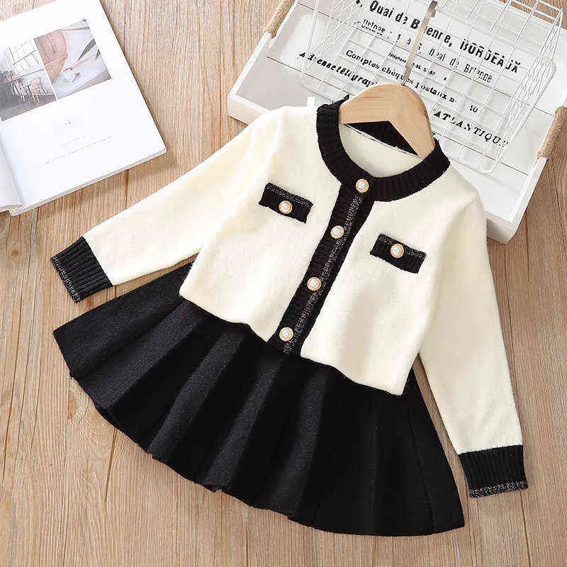 Gooporson Autunno Abbigliamento bambini Maglione lavorato a maglia Cardigan Gonna a pieghe Inverno Caldo Abbigliamento bambine Set Moda Abiti coreani G220310