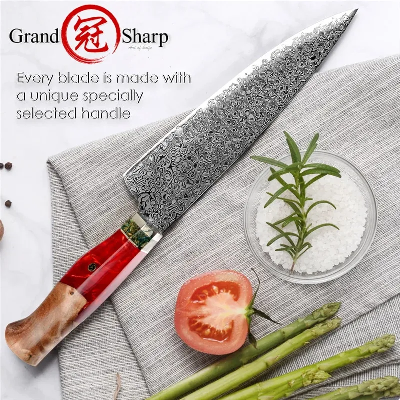 Grandsharp japoński szef kuchni Premium kuchenne narzędzia do gotowania 67 Warstwy VG10 Damascus drewniane drewniane stal