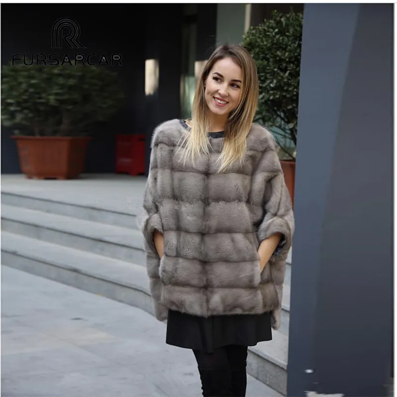 Fursarcar echte nertsen bontjas lederen poncho natuurlijke herfst winter vrouwen echte bont luxe kleding voor vrouwelijke bovenkleding 201212