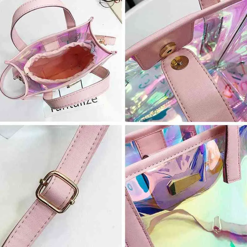 Winkelen Tassen Luxe Band Vrouwen PVC Schouder Mode Transparante Duidelijke Handtas Messenger Jelly Candy Kleur Crossbody Tote Purse 220314