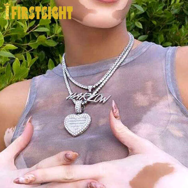 Silver Color Cz Heart Pendant Halsband Hiphop Full Iced Out Cubic Zirconia Stone Tennis Chain Hearts Choker Women Syckel 220121 217Z