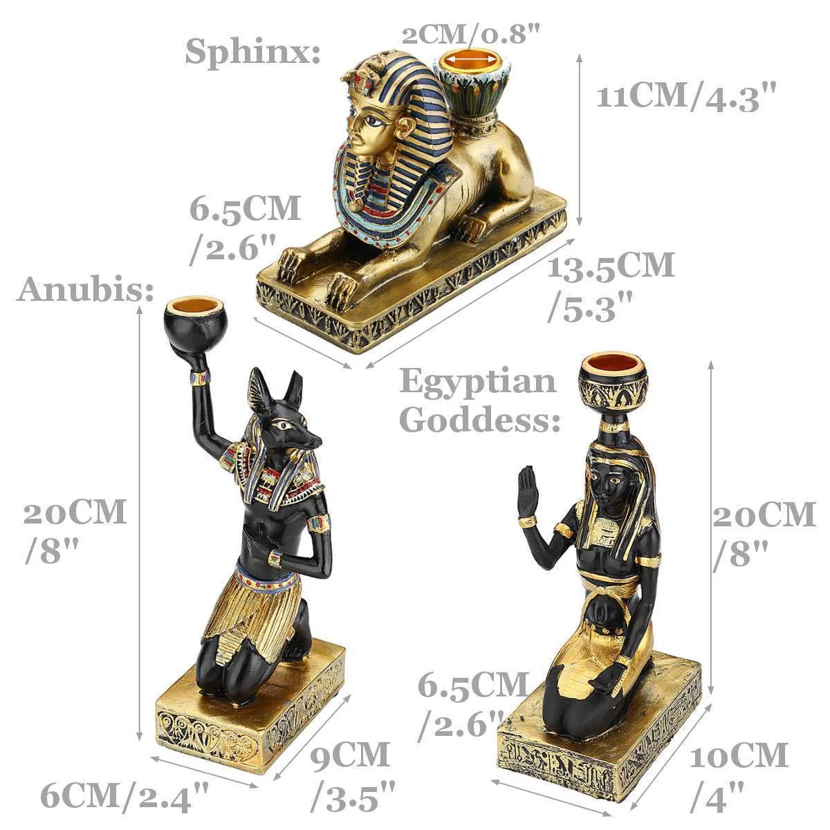 Oude Egyptische kaarshouders gouden kandelaar beeldje ambachtelijke huisdecoratie anubis sphinx godin tafel kaars staan ​​gift LJ201018