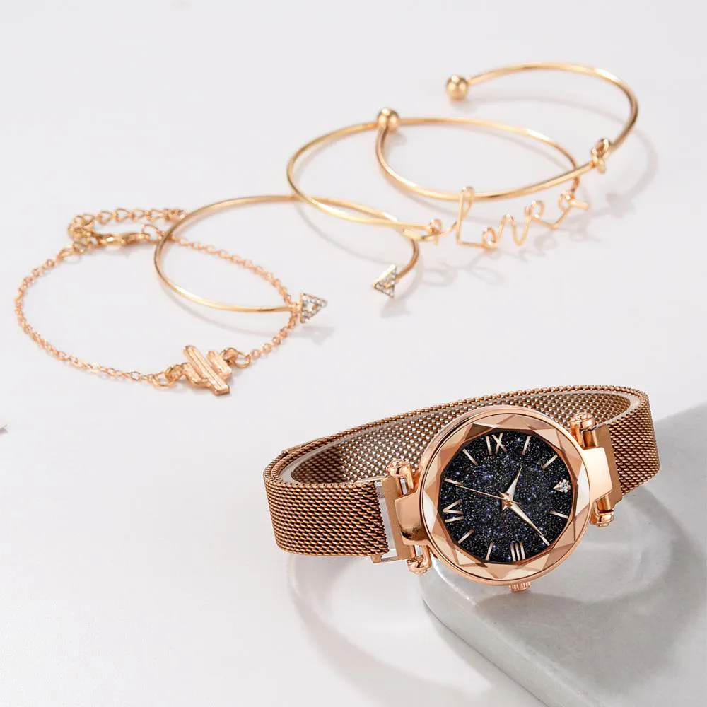 Bracelet de mode regarde les femmes sets luxury rose or dame watchs starry sky magnet boucle cadeau pour femme 201204232m