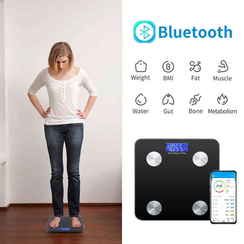 Orijinal Akıllı Vücut Yağ Kompozisyon Ölçülü 2 Bluetooth 5.0 Balance Testi 13 Gövde Tarihi BMI Sağlık Ağırlık Ölçeği LED Ekran H1229