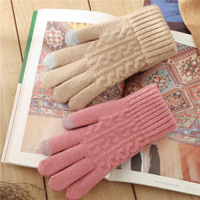 Nuovi guanti da donna in maglia di cashmere Autunno Inverno Guanti spessi caldi Touch Screen Sci