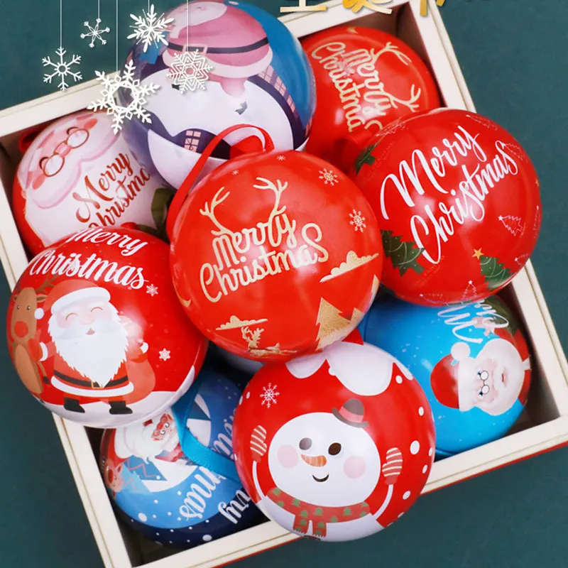 1 Sztuk Boże Narodzenie Candy Box Torby Tinplate Ball Cukierki Jar Dzieci Prezent Pudełka Opakowania Xmas Drzewo Wiszące Ornamenty Navidad Party Decor