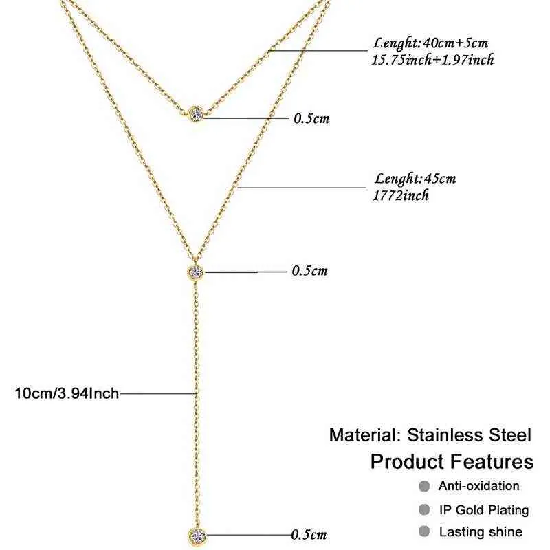Simple Y Shape Design Ze Stali Nierdzewnej Cienkie Chain Crystal Naszyjnik Wisiorek Dla Kobiet Rhinestone Kryształ Choker Biżuteria Gifts G220310