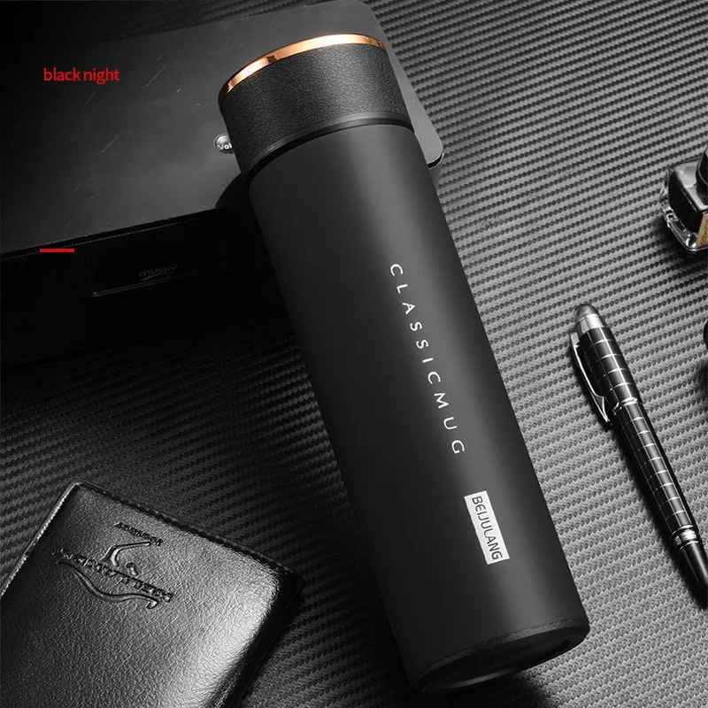 Insulate Thermos tea mug with Strainer Temperature Display Coffee cup Stainless steel thermal bottle Vacuum flask lid Y200106