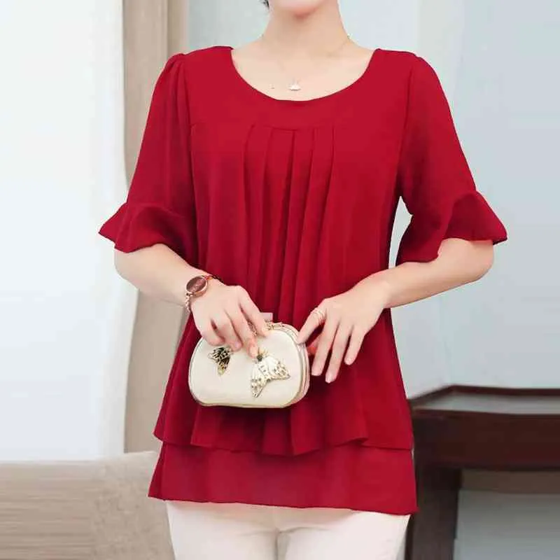 Lady Solid Color Blouse Kvinnor Gul Fashion Top Chiffon Kortärmad Casual Shirt Blus Elegant Office Wear Femme 2020 H1230