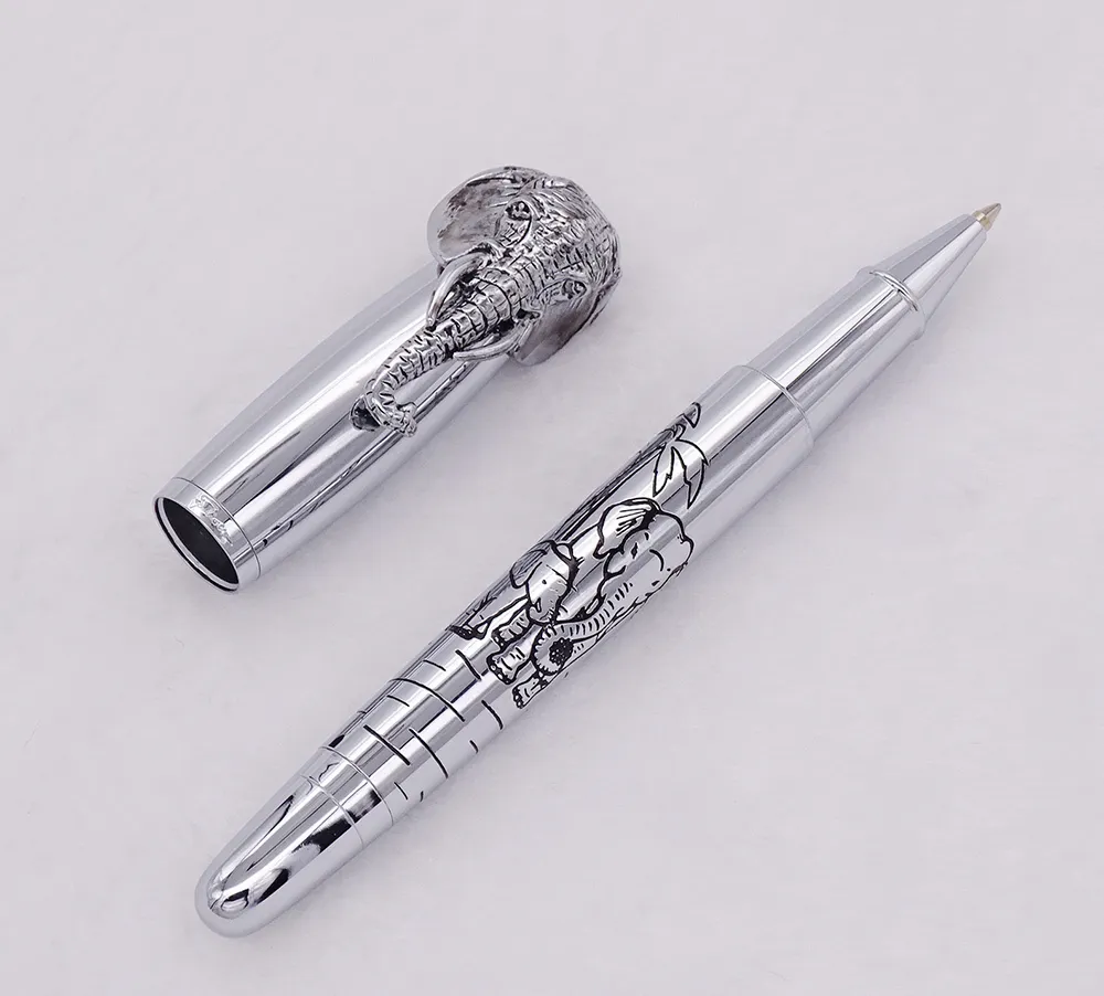 Fuliwen Rollerball Pen Elephant Head on Cap, Delicate Silver Signature Pen, Smooth Refill Business Office Home School Supplies 201111