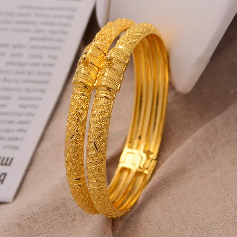 24K Lot Whole Ethiopian Gold Color Bangles For Women Factory African Middle East Dubai Halloween Jewelry Y112644732188356783