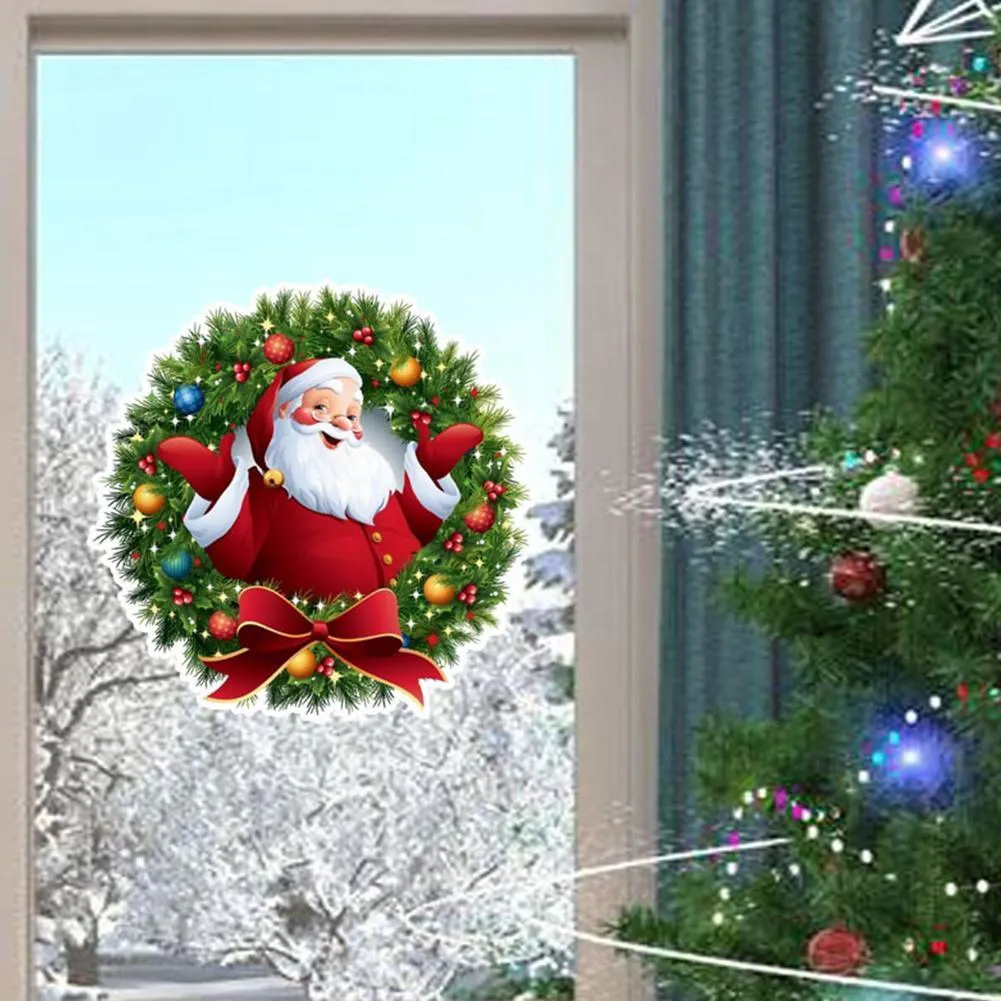 Buon Natale Rotondo Window Sticker Wall Sticker Rimovibile Vetro Adesivi Decal Soggiorno Casa Camera Da Letto Finestra Porta Decor Y201020