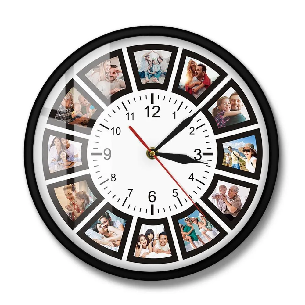 Créez votre propre collage de 12 photos personnalisées Instagram Horloge murale personnalisée pour la maison Photos de famille personnalisées Horloge murale imprimée LJ200827