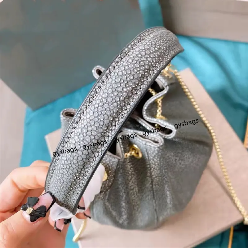 Mini Women Serpentine Bucket Påsar 2022 Designer Shiny Purses Handväskor Fashion Tiny Silver Crossbody Shoulder Chain Bag Stone Class309e
