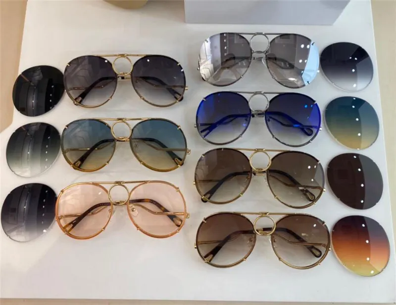 Ny modedesigner Kvinnors solglasögon 145 Pilot Metal Frame utbytbara linser avantgarde Populär stil UV 400 Protect2357