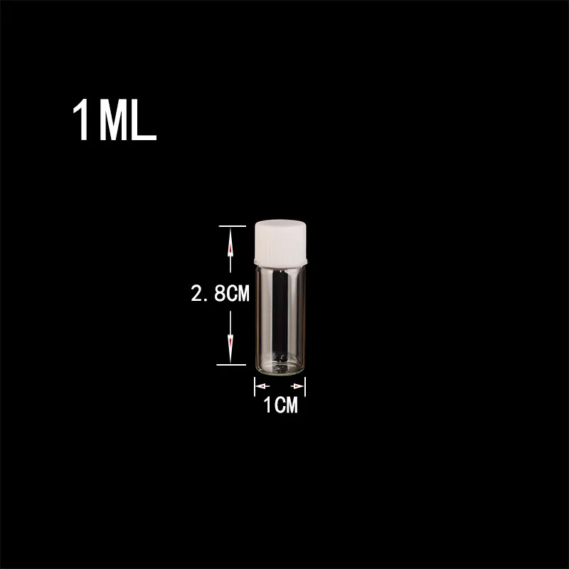 1ml Mini Glass Bottles Vials White Plastic Cap Food Grade Empty Tiny Transparent Glass Bottle Jars Screw cap6