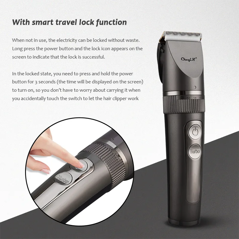 LCD Professional Hair Clipper Men Barber Beard Trimmer Rechargeable Cutting Machine Ceramic Blade Waterproof 3 Speed Haircut Kid 220216