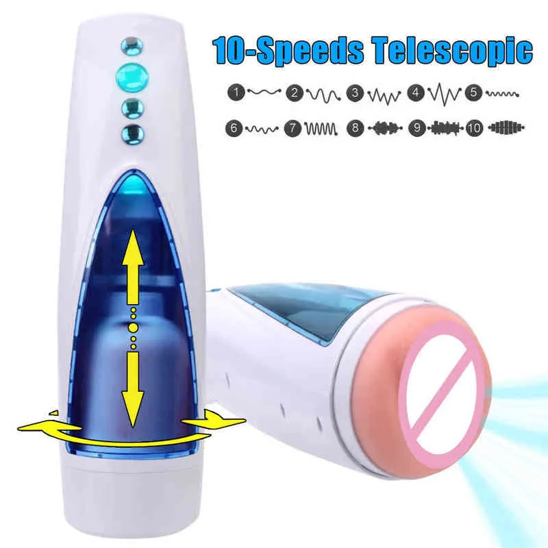 Nxy Sex Men Masturbators Sexy Voice with Color Lights Male Masturbation Cup Automatic Flesh Pussy 10 Telescopic Modes Rotation Mas4624096