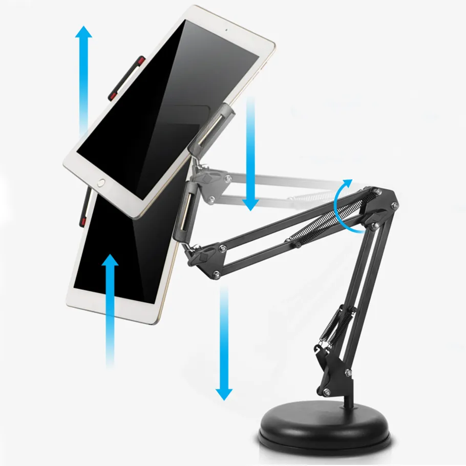 Soporte para tableta de teléfono móvil Soporte de montaje de tableta de escritorio de cama perezosa de brazo largo de 360 grados para teléfono iPad con anillo de luz LED
