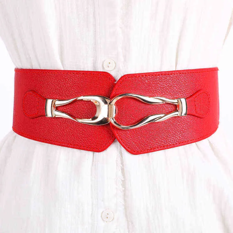 Korean Version of Metal Decorative Buckle Waist Closure Casual Ladies Fashion Elastic Dress Wide Belts for Women Luxury G220301