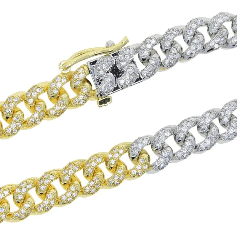 Charm Bracelets Two Tone Gold Silver Color Cubic Zirconia CZ Miami Cuban Link Chain Bracelet 7MM Iced Out Rock Fashion Women Jewel2198