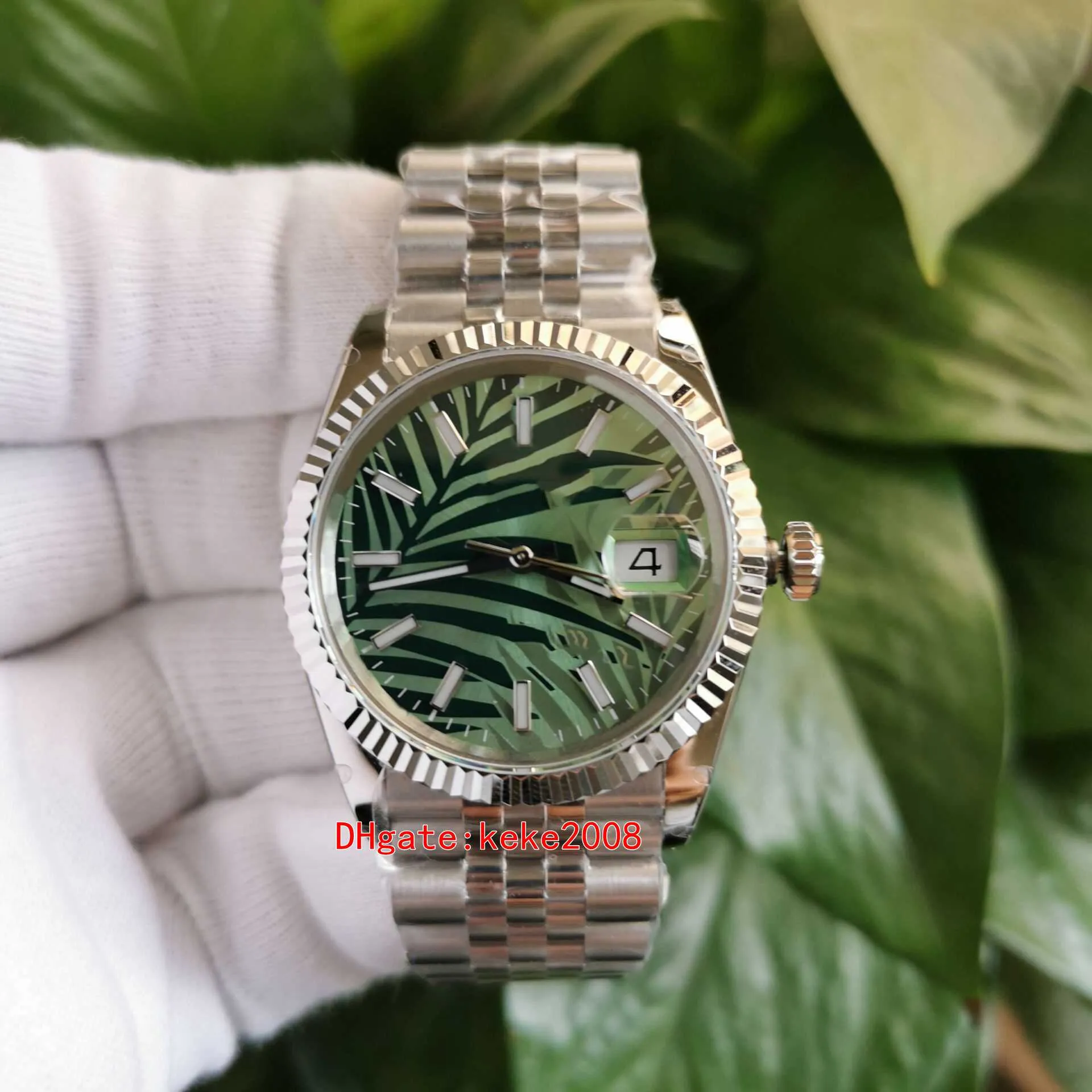 Bp relógios masculinos relógios de pulso 126234 36mm mostrador verde oliva vidro safira aço inoxidável 316l pulseira jubileu luminescente automati188l