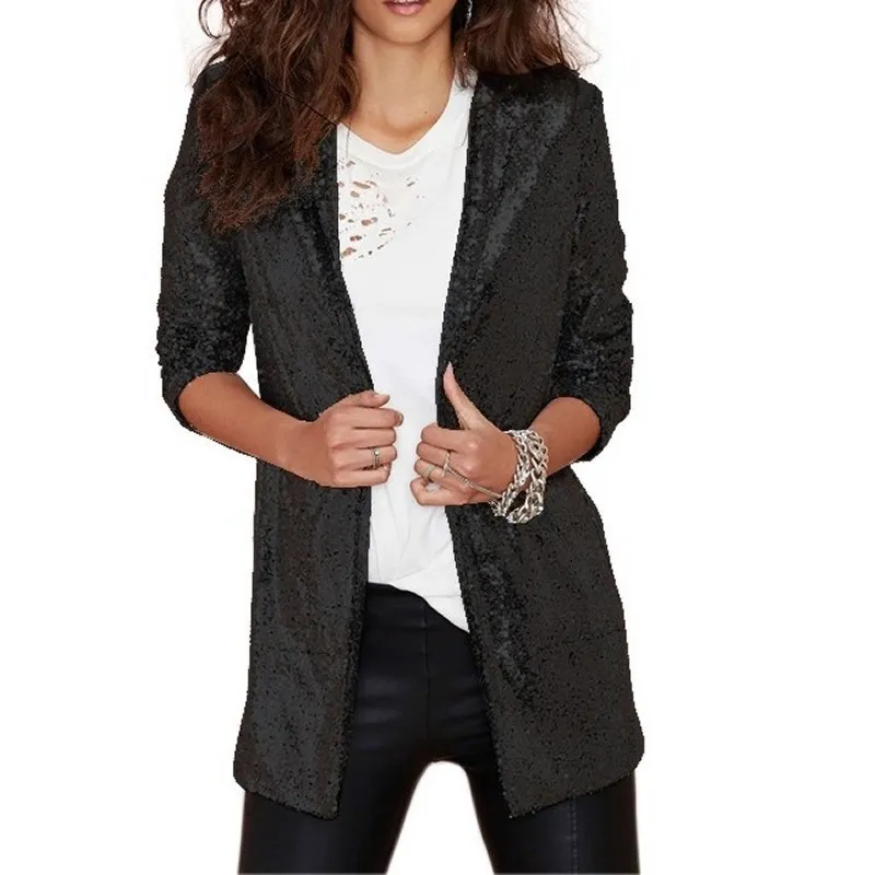 Chic Sequined Women Blazer Gold Silver Jackor Vinter Höst Cardigan Kvinna Retro Ol Suits Coat Feminino Blazers OuterWear 201201