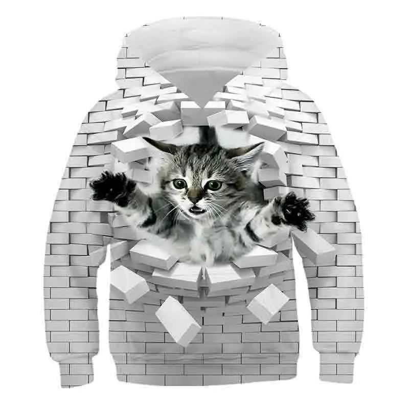 Cute kitten Hoodies For Teen girls Cropped Sweatshirt Children Outwear Anime Hoody Hooded Baby Clothes Boys Pullover Shirts 220125