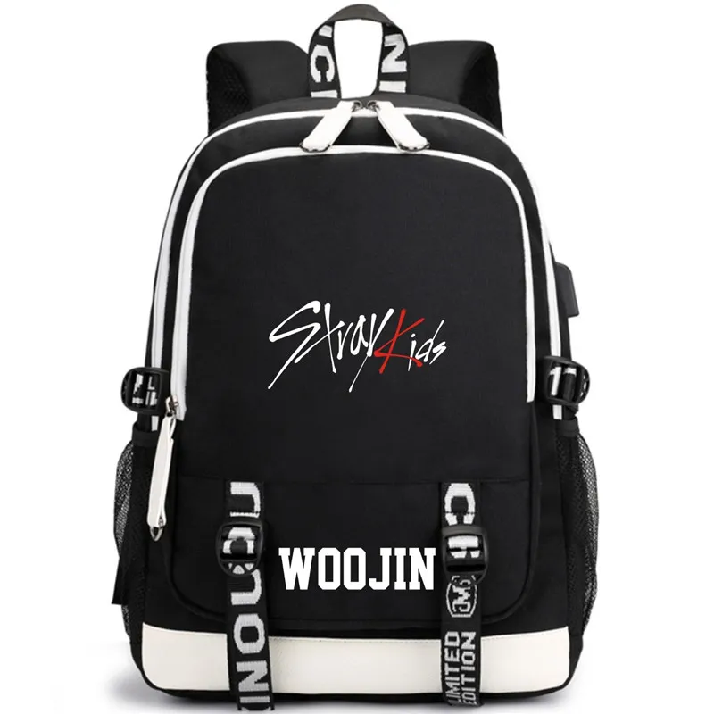 KPOP USB Stray Kids Rucksack Schwarz Blau Schultasche JISUNG WOOJIN SEUNGMIN MINHO JEONGIN FELIX CHANGBIN HYUNJIN LJJ626 LJ201225