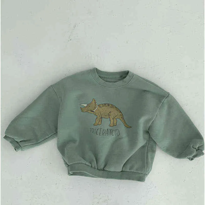 Milancel Spring Barnkläder Hoodies Långärmad Söt Dinosaur Plus Fleece Bekväm Pullover TröjorHirt 220125