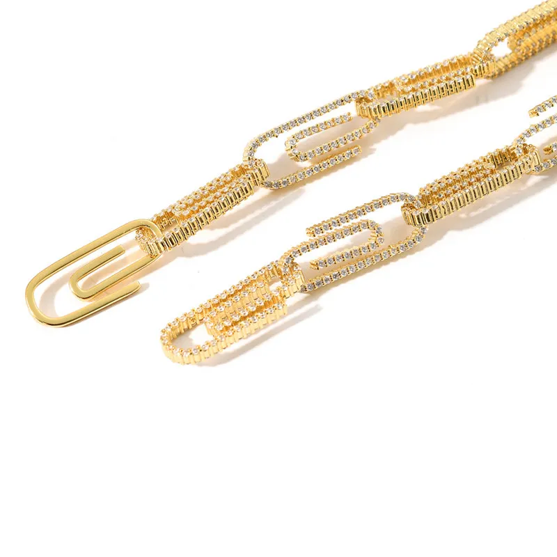 18K Gold plattierte Papierklamme Halskette Armbänder Gold Silber plattiert Charm Diamond Armbänder Herren Bling Jewelry303U