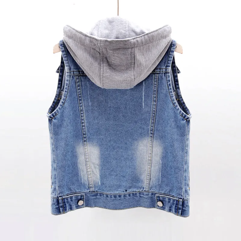 Plus 5xl Lente Zomer Denim Vest Big Size Slanke Capuchon Jeans Vest Mouwloze Jas Vrouwen Korte Jas Mujer3991145