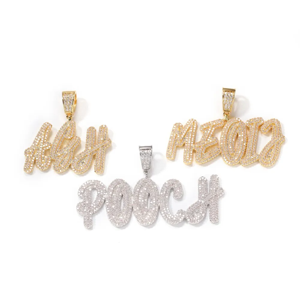 Newest A-Z HIP HOP Custom Overlapping Grass Font Pendant Combination Words Name Pendant With Chain Necklaces Zirconia Jewelry355M