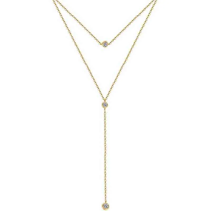 Collar colgante de cristal de cadena delgada de acero inoxidable de diseño simple y en forma de Y para mujer Regalos de joyería de gargantilla de cristal de diamantes de imitación G220310