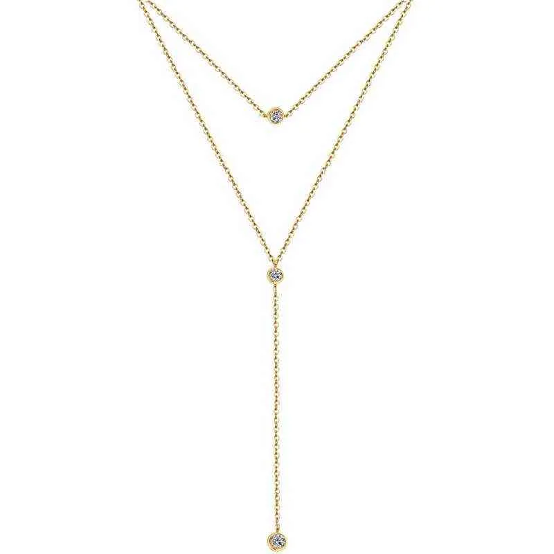 Simple Y Forme Conception En Acier Inoxydable Chaîne Mince Cristal Pendentif Collier Pour Les Femmes Strass Cristal Ras Du Cou Bijoux Cadeaux G220310