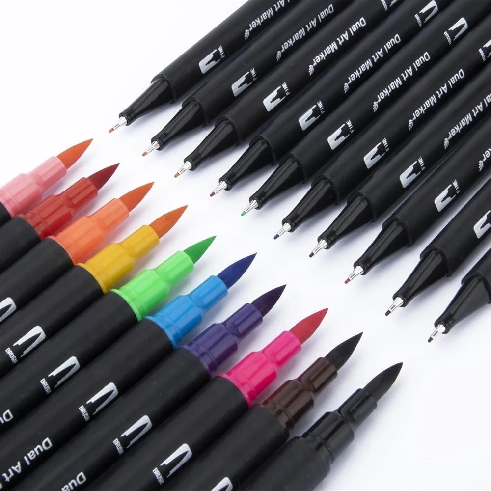 Fine Liner Dual Tip Brush Pen Set Felt-Tip pen Drawing Painting Watercolor Art Marker Pens School Art Supplies Y200709