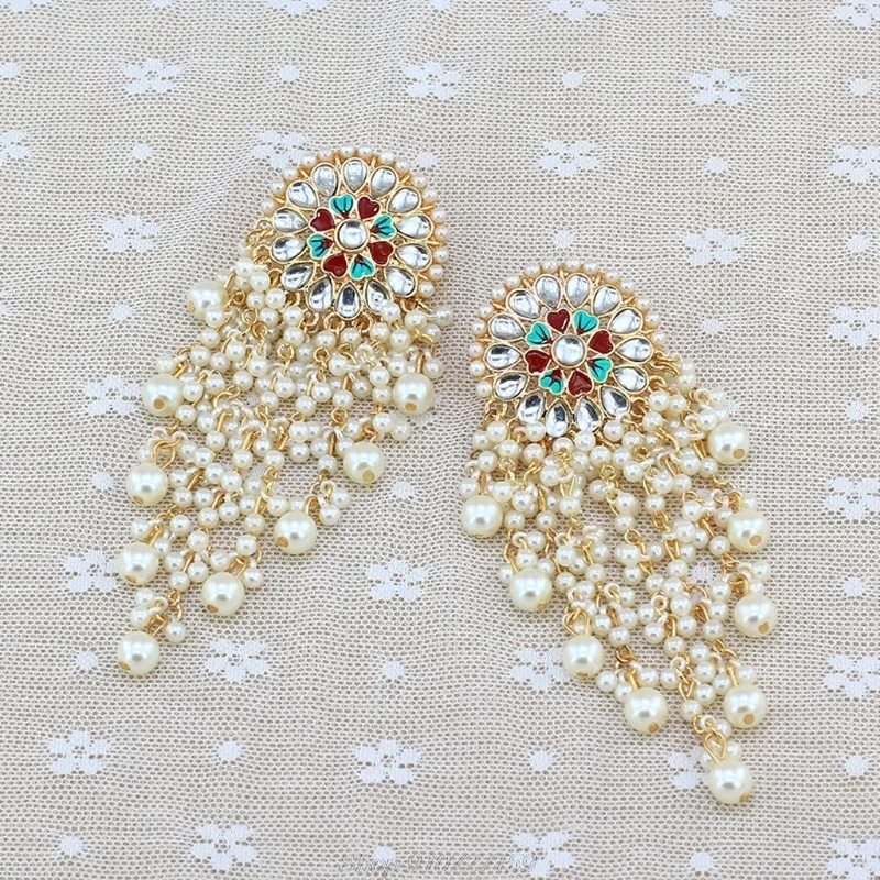 es de boucles d'oreilles ethniques Bollywood pour mariée Kundan, perles de paon, Jhumka Jhumki, boucles d'oreilles indiennes, mode N30 20, livraison directe B1205