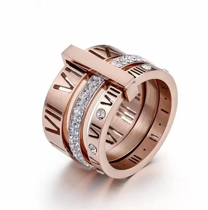 2023 Ring Designer Women Stainless Steel Rose Gold Roman Numeral Ring Fashion Wedding Engagement Jewelry Birthday Gift no box277k